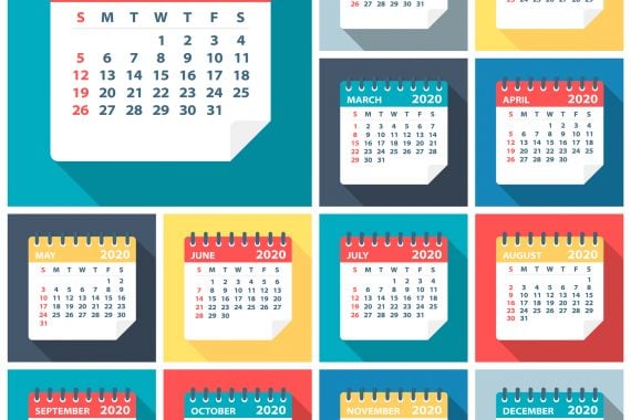 Monthly calendars of 2020