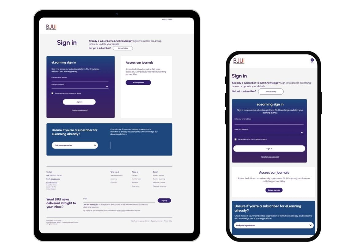 screenshot of BJUI sign in page on phone and tablet 