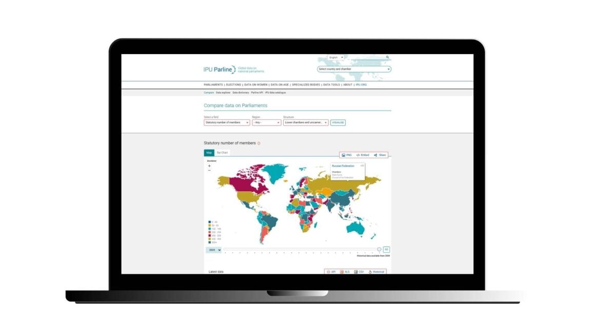 a laptop showing the map from the parline IPU site