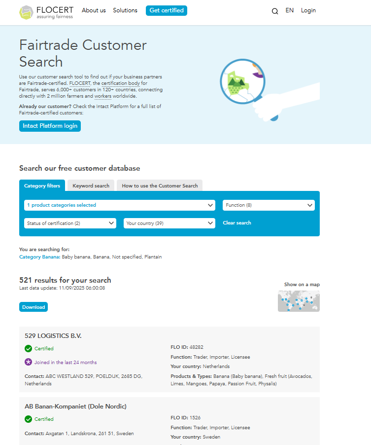 A customer search function on FLOCERT site