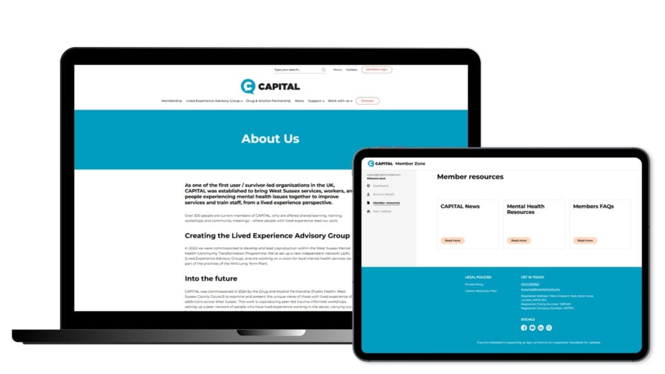 A laptop and a tablet showing off CAPITAL's new website