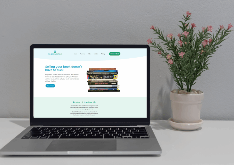 an image of a laptop displaying the home page of ReaderVerified.com