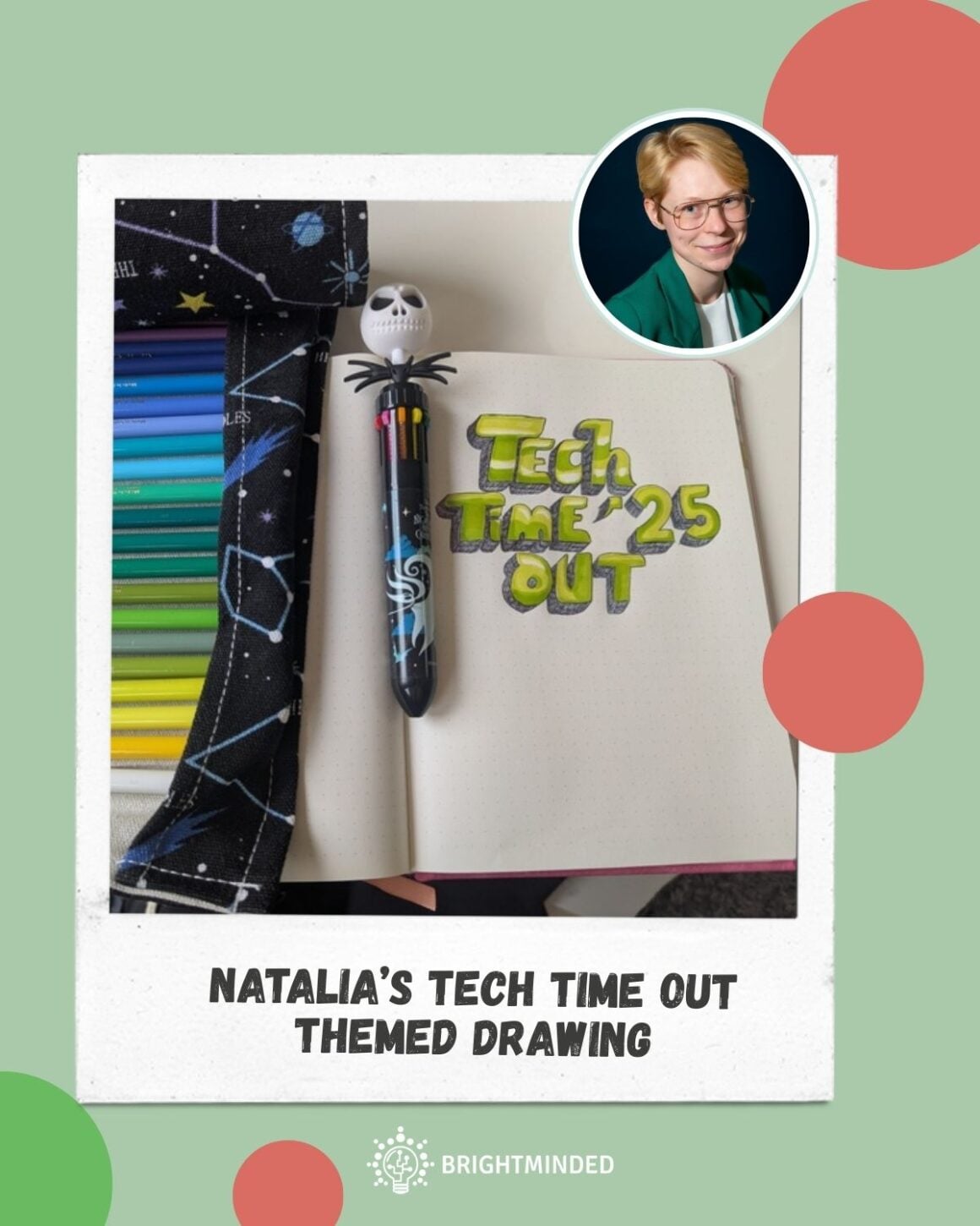 A notebook with a drawn text 'Tech time out'