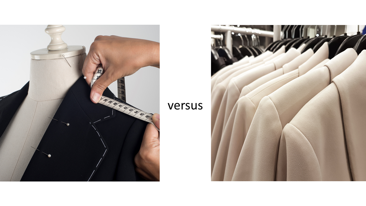 Visualisation of tailor made suit versus mass produced