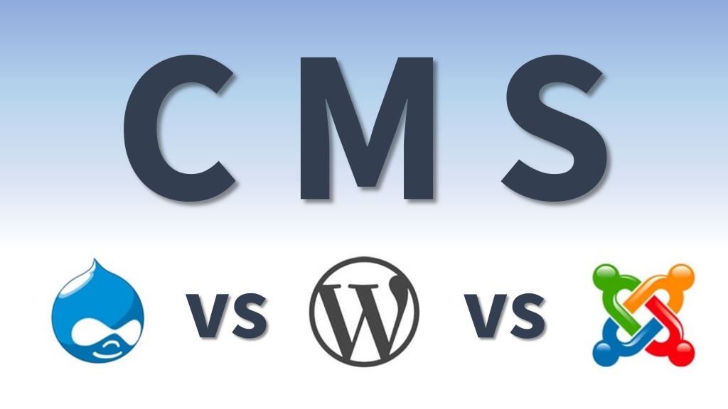Image displaying the logos of WordPress vs Drupal vs Joomla