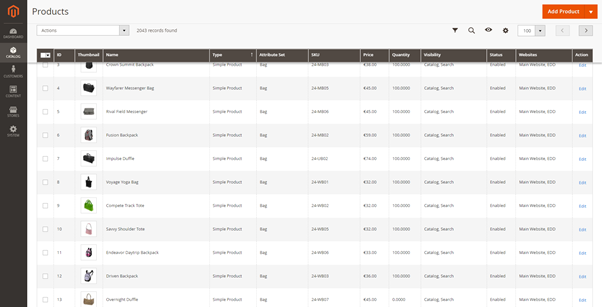 Magento product list screenshot